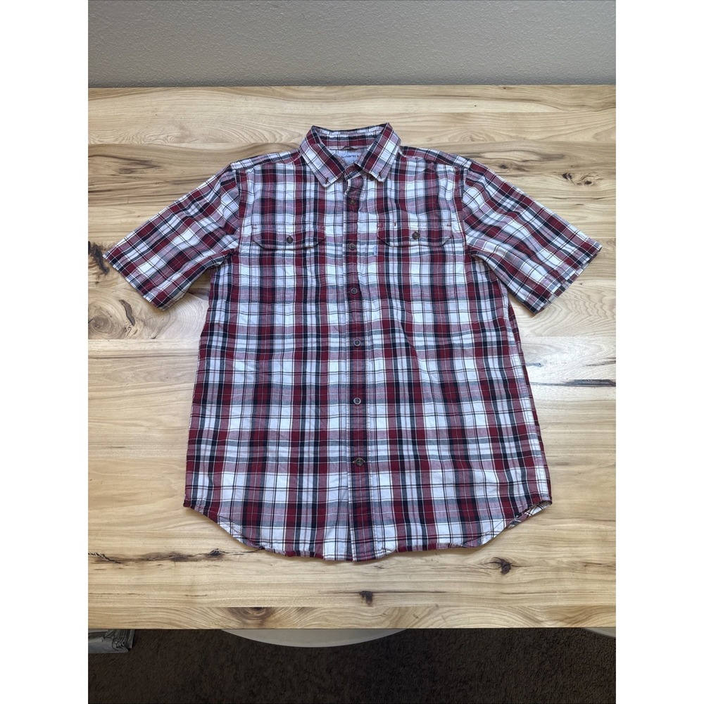 Carhartt 101961 Men's Fort Red Plaid Short Sleeve Button Up Shirt Size Medium